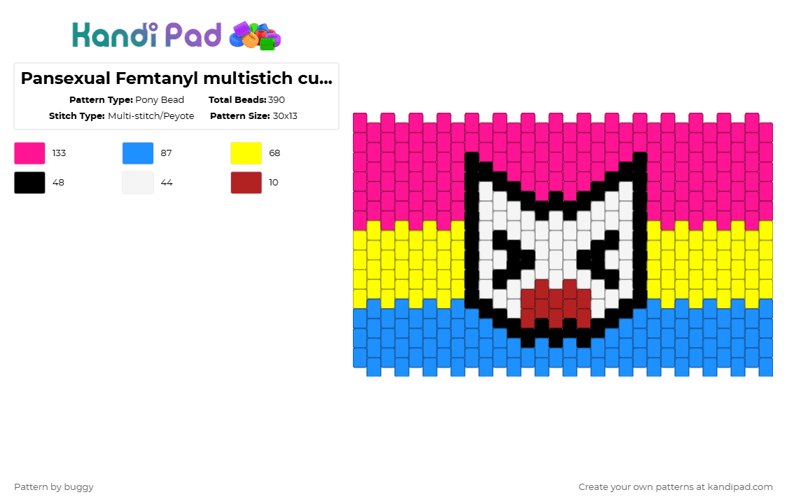 Pansexual Femtanyl multistich cuff peyote stich cuff - Pony Bead Pattern by buggy on Kandi Pad - pink,light blue,lgbt,femtanyl,music,pansexual,pan,pride