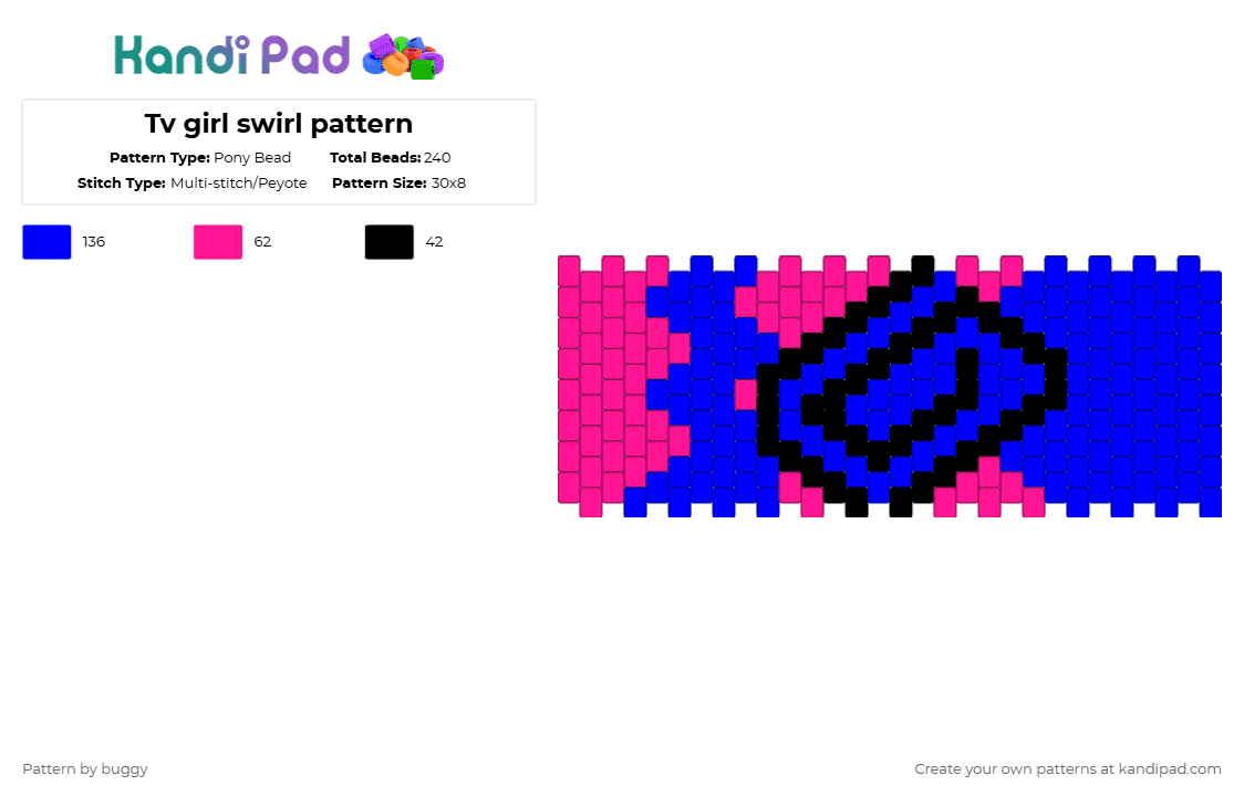 Tv girl swirl pattern - Pony Bead Pattern by buggy on Kandi Pad - purple,pink