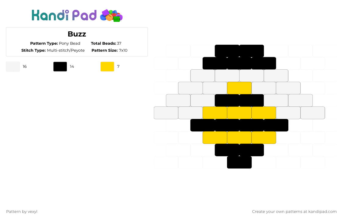 Buzz - Pony Bead Pattern by vexyl on Kandi Pad - bee,animal,charm,insect,white,yellow