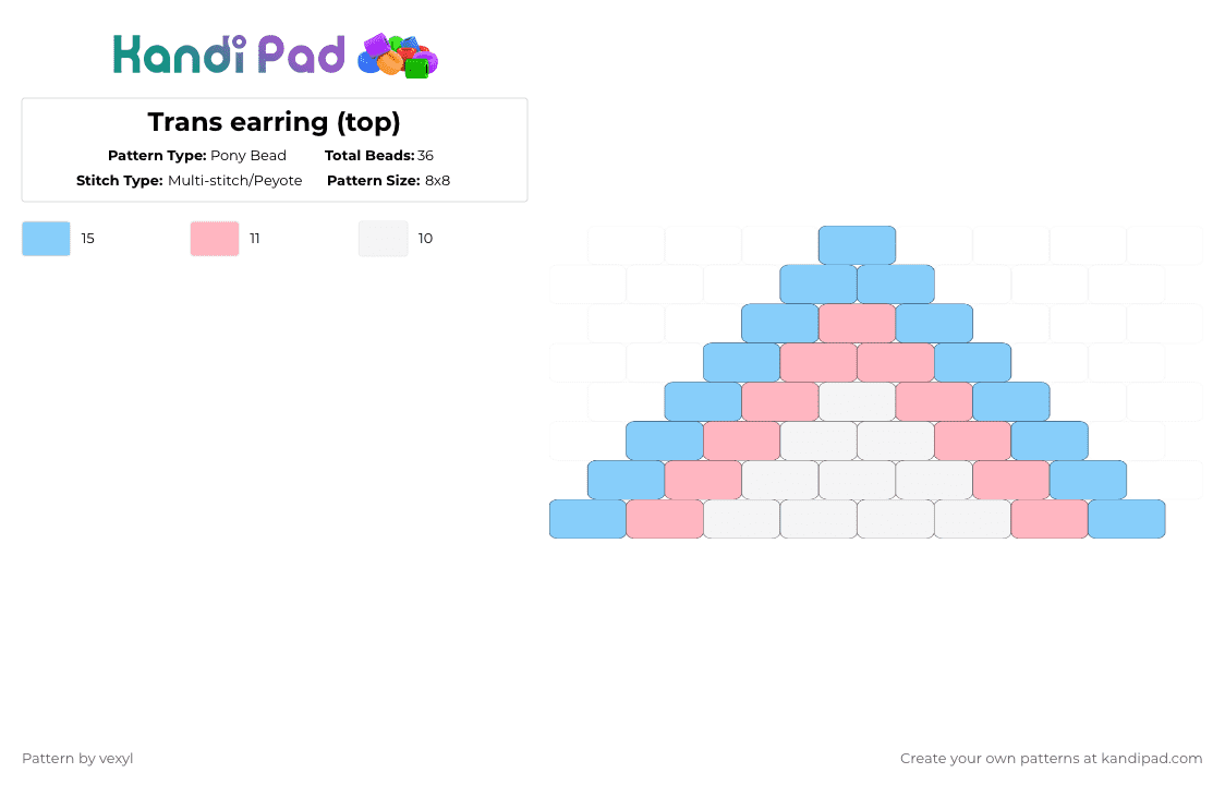 Trans earring (top) - Pony Bead Pattern by vexyl on Kandi Pad - light blue, pink