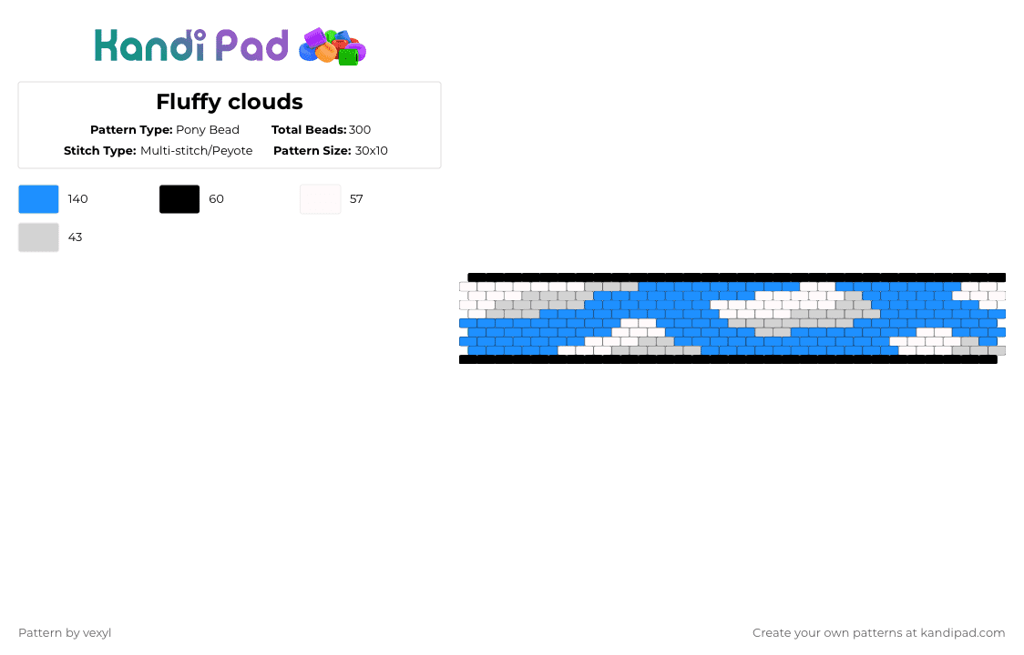 Fluffy clouds - Pony Bead Pattern by vexyl on Kandi Pad - clouds,sky,cuff,white,light blue