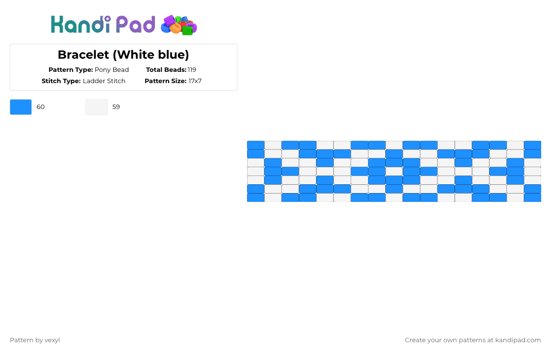 Bracelet (White blue) - Pony Bead Pattern by vexyl on Kandi Pad - light blue, white