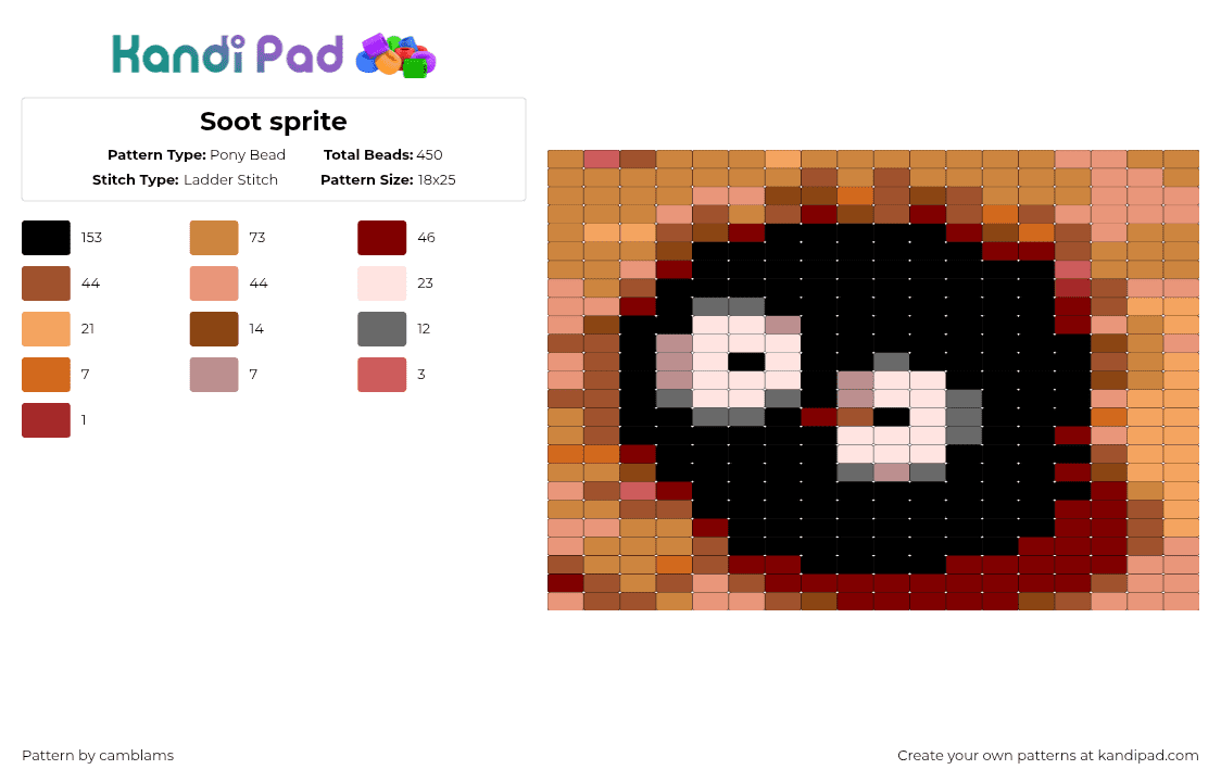 Soot sprite - Pony Bead Pattern by camblams on Kandi Pad - orange,red,cartoon,anime,cute,spirit,studio ghlibli