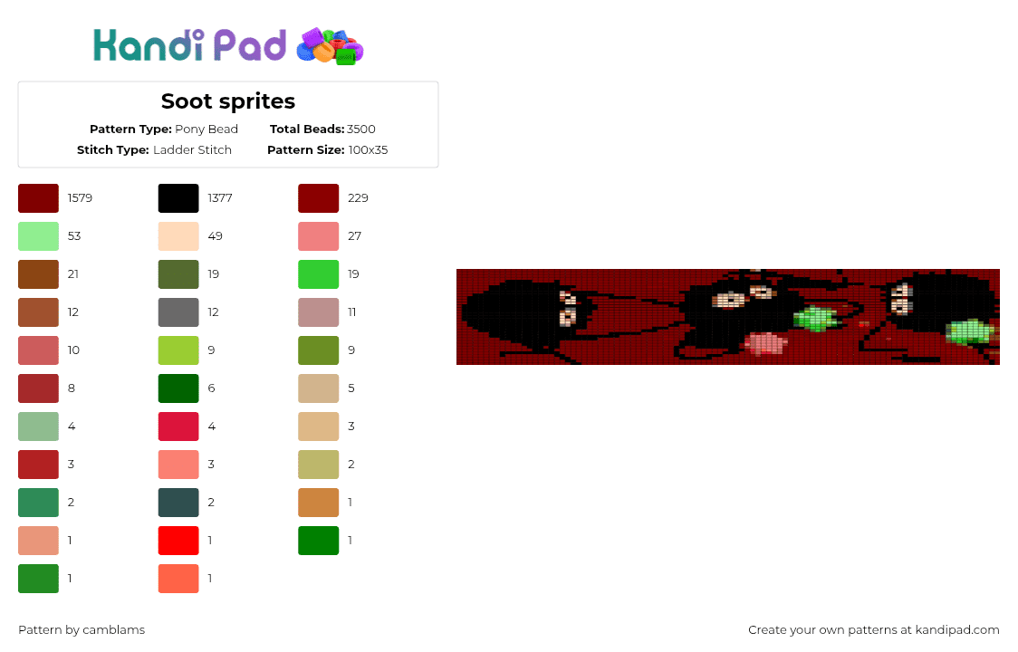 Soot sprites - Pony Bead Pattern by camblams on Kandi Pad - brown,red,anime,cute,pony beads,big,cartoon,spirit,food,studio ghibli