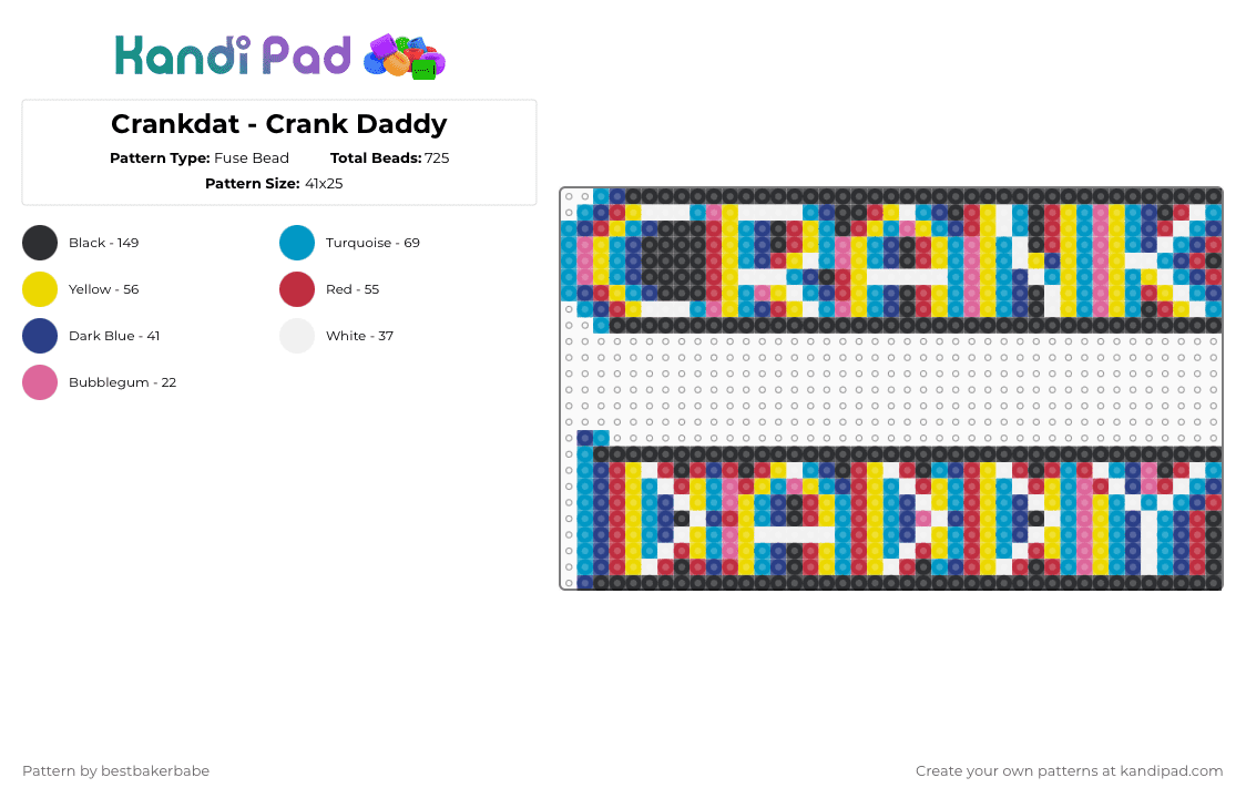 Crankdat - Crank Daddy - Fuse Bead Pattern by bestbakerbabe on Kandi Pad - light blue,red,yellow