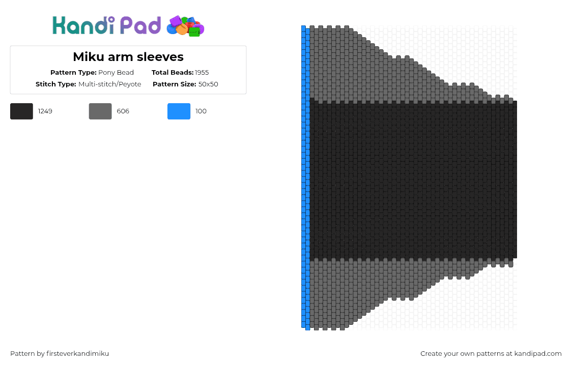 Miku arm sleeves - Pony Bead Pattern by mack_truck on Kandi Pad - black,gray
