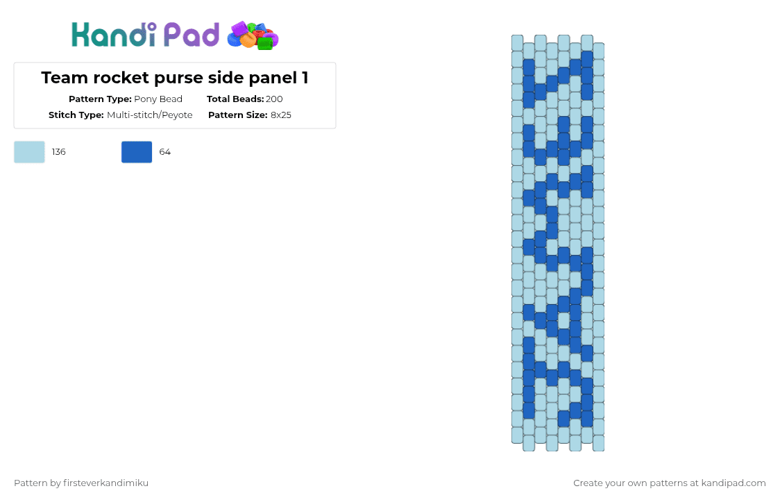 Team rocket purse side panel 1 - Pony Bead Pattern by mack_truck on Kandi Pad - blue, light blue