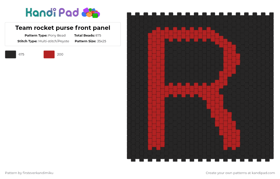Team rocket purse front panel - Pony Bead Pattern by mack_truck on Kandi Pad - black