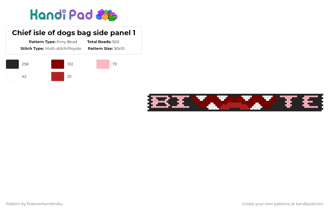 Chief isle of dogs bag side panel 1 - Pony Bead Pattern by mack_truck on Kandi Pad - black,brown,pink