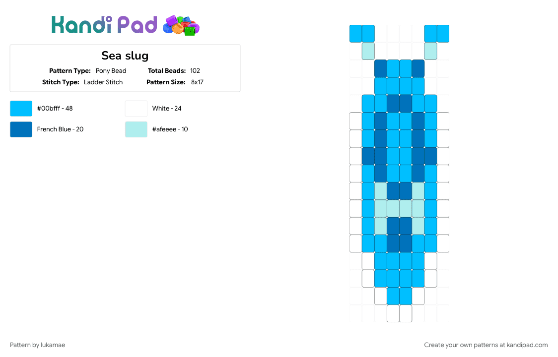 Sea slug - Pony Bead Pattern by lukamae on Kandi Pad - light blue