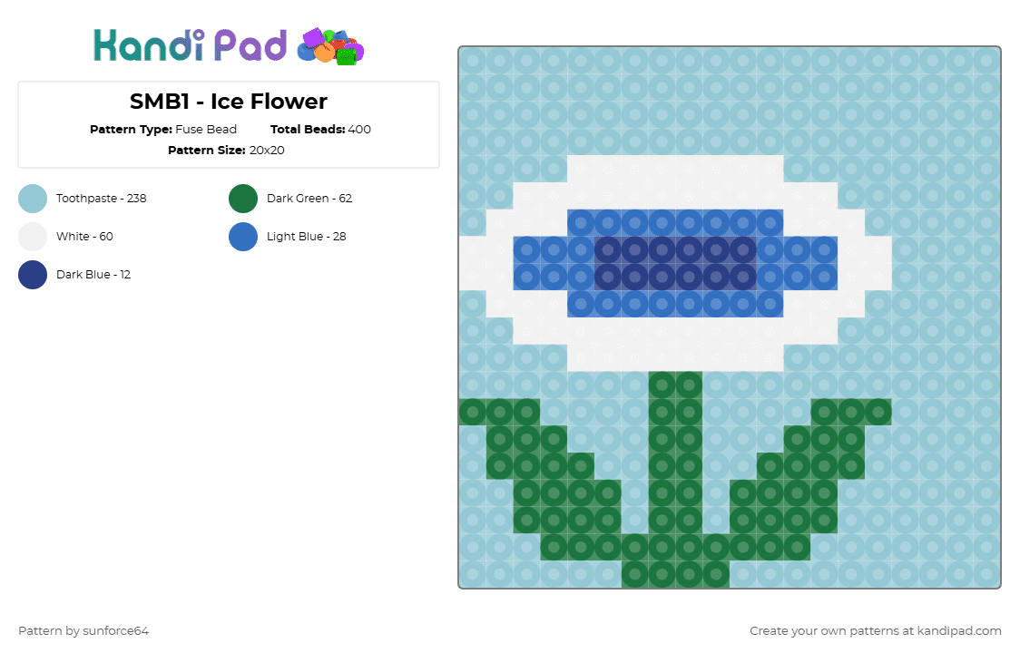 SMB1 - Ice Flower - Fuse Bead Pattern by sunforce64 on Kandi Pad - light blue