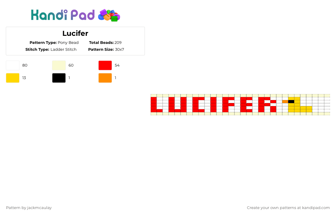 Lucifer - Pony Bead Pattern by jackmcaulay on Kandi Pad - white,red