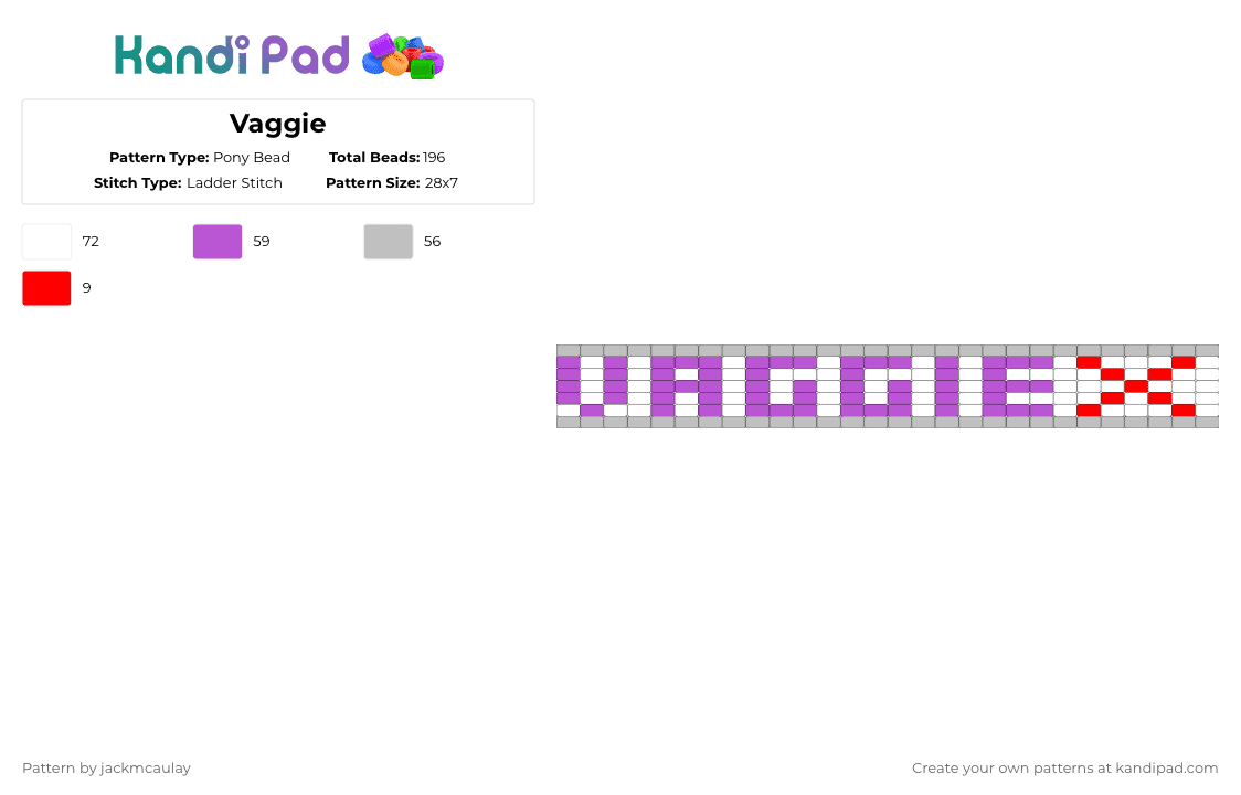 Vaggie - Pony Bead Pattern by jackmcaulay on Kandi Pad - beige,pink