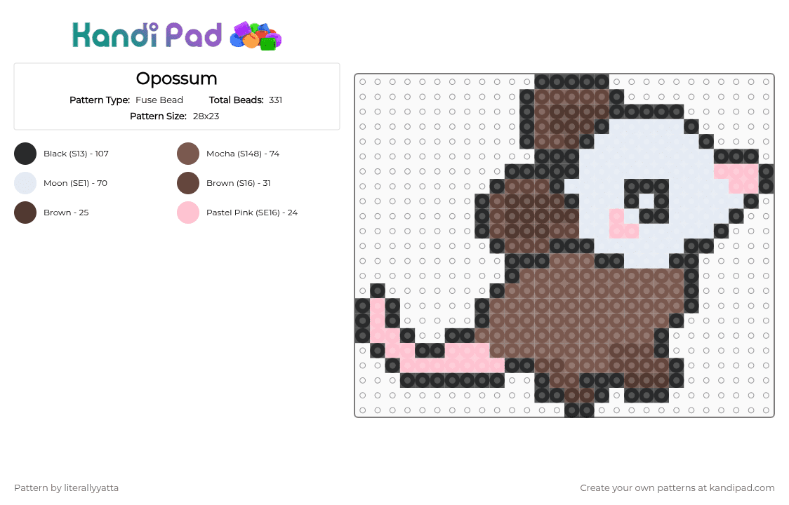 Opossum - Fuse Bead Pattern by literallyyatta on Kandi Pad - brown,tan,opossum,possum,cute,chibi,animal