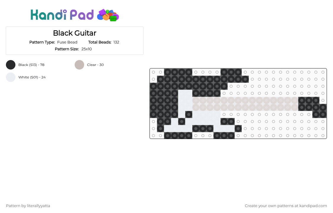 Black Guitar - Fuse Bead Pattern by literallyyatta on Kandi Pad - white,beige,simple,guitar,mini,black