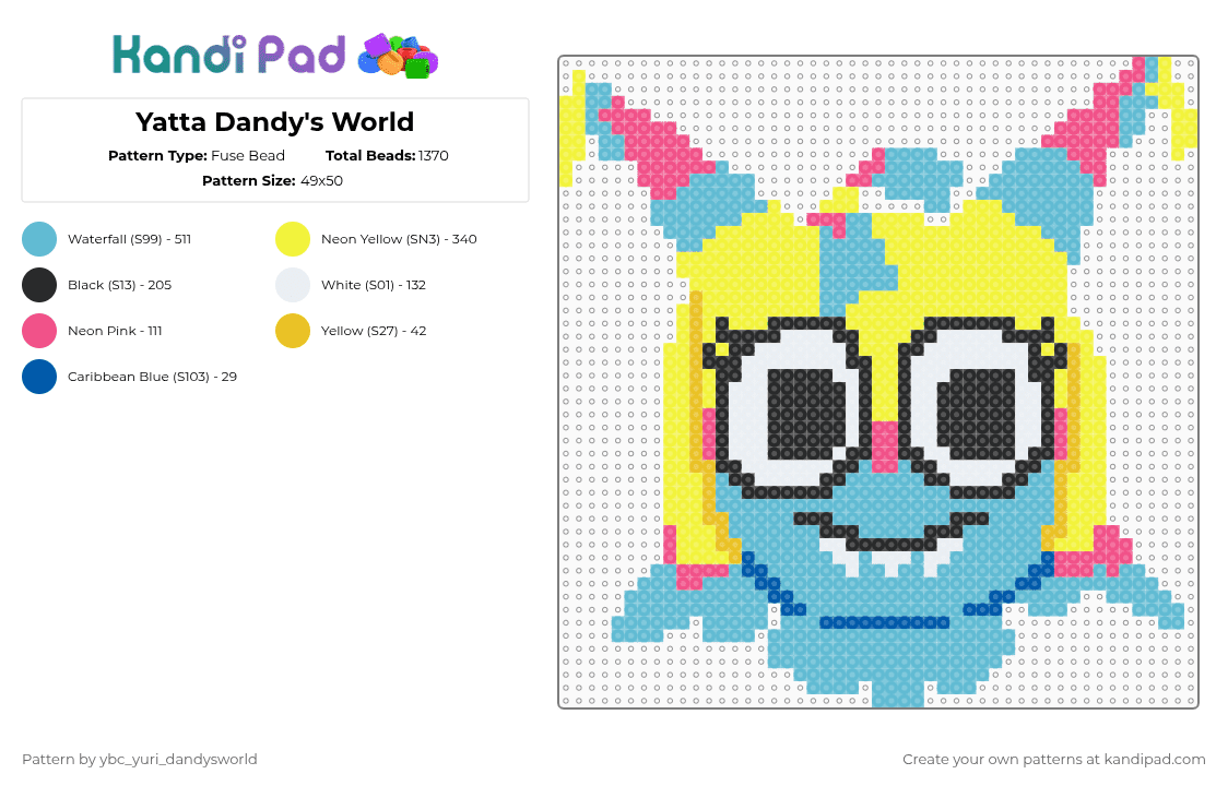 Yatta Dandy\'s World - Fuse Bead Pattern by literallyyatta on Kandi Pad - light blue,yellow,dandys world,yatta,roblox
