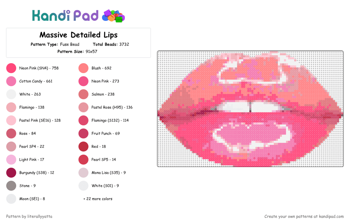 Massive Detailed Lips - Fuse Bead Pattern by literallyyatta on Kandi Pad - pink,red,lips,large,massive,detailed