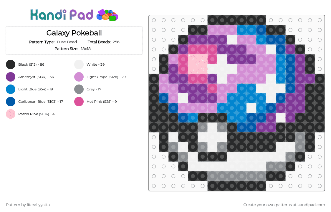 Galaxy Pokeball - Fuse Bead Pattern by literallyyatta on Kandi Pad - pink,cotdgalaxyprint,pokeball,pokemon,anime,galaxy