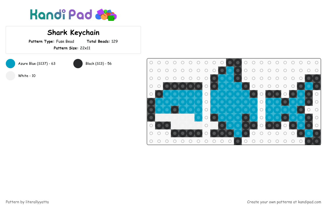 Shark Keychain - Fuse Bead Pattern by literallyyatta on Kandi Pad - light blue,shark,keychain,mini,simple,fish