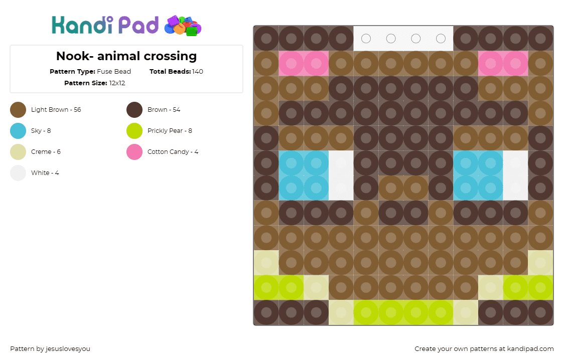 Nook- animal crossing - Fuse Bead Pattern by jesuslovesyou on Kandi Pad - animal crossing,video games,nook