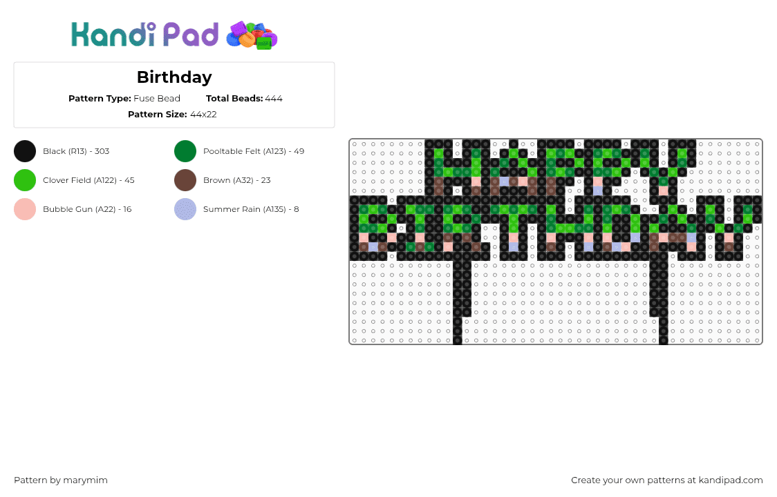 Birthday - Fuse Bead Pattern by marymim on Kandi Pad - black,green