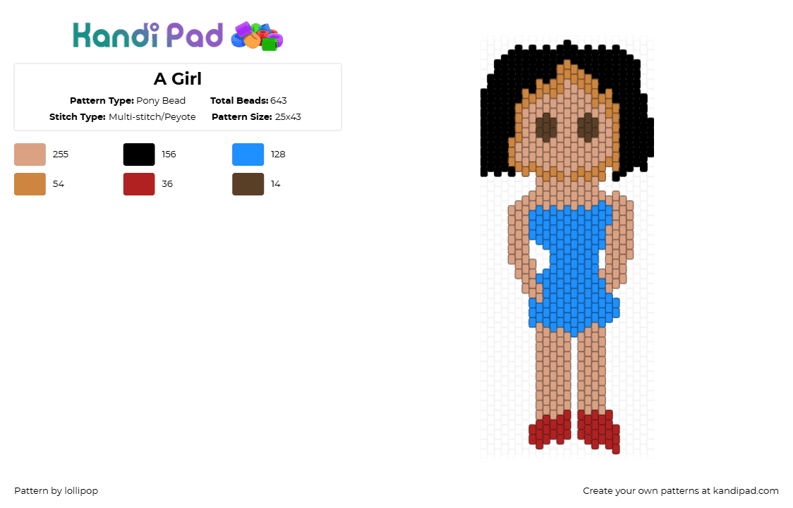 A Girl - Pony Bead Pattern by deleted_user_684790 on Kandi Pad - beige,light blue