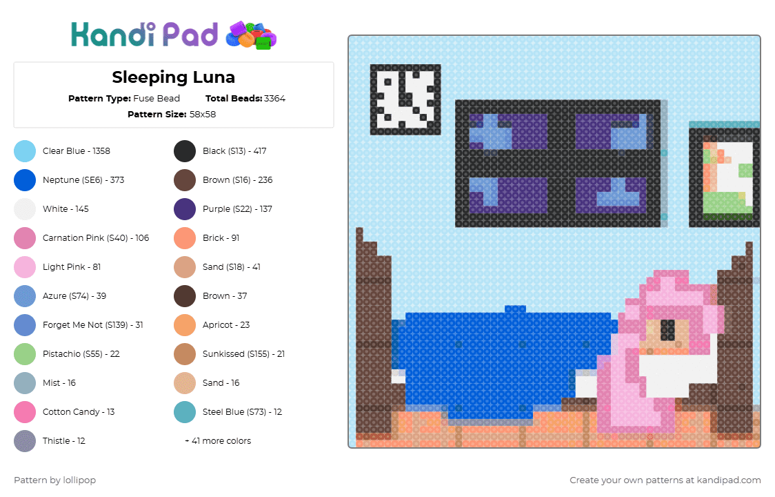 Curated visual reference: Gallery Detail: Sleeping Luna Fuse Bead Pattern Kandi Pad
