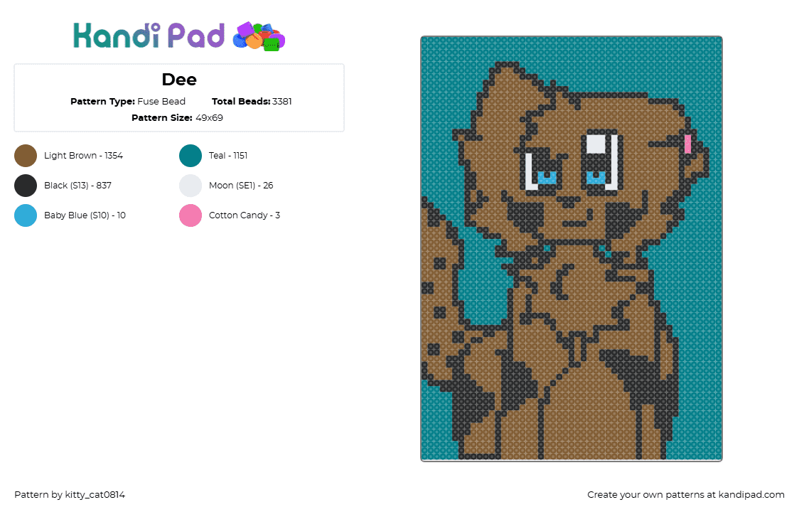 Dee - Fuse Bead Pattern by kitty_cat0814 on Kandi Pad - tan,teal