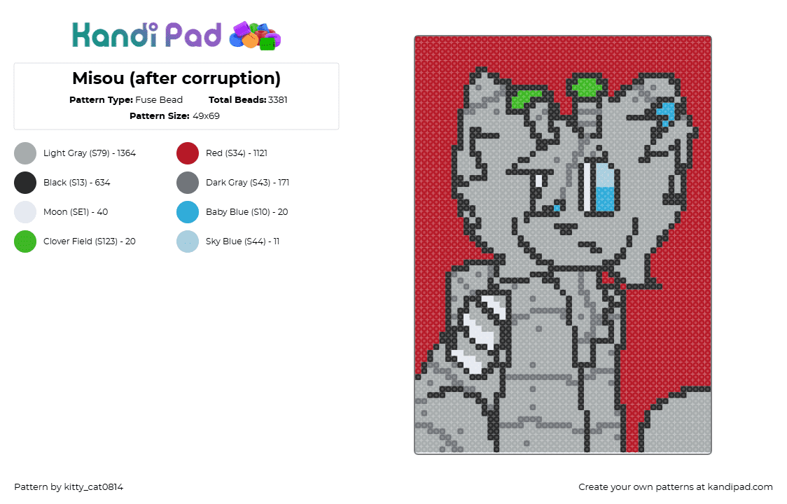Misou (after corruption) - Fuse Bead Pattern by kitty_cat0814 on Kandi Pad - gray,red