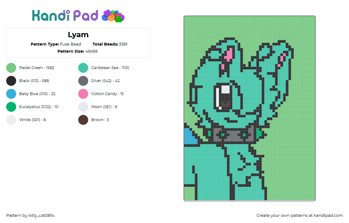 Lyam - Fuse Bead Pattern by kitty_cat0814 on Kandi Pad - teal