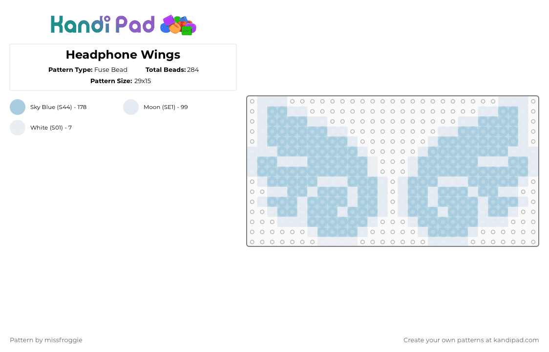 Headphone Wings - Fuse Bead Pattern by missfroggie on Kandi Pad - white,light blue