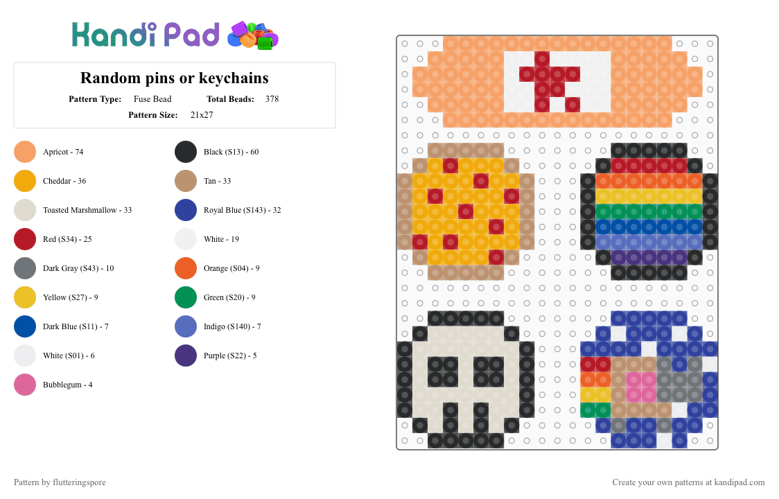 Random pins - Fuse Bead Pattern by flutteringspore on Kandi Pad - beige,purple,orange,pizza,bandage,skull,rainbow,nyan cat