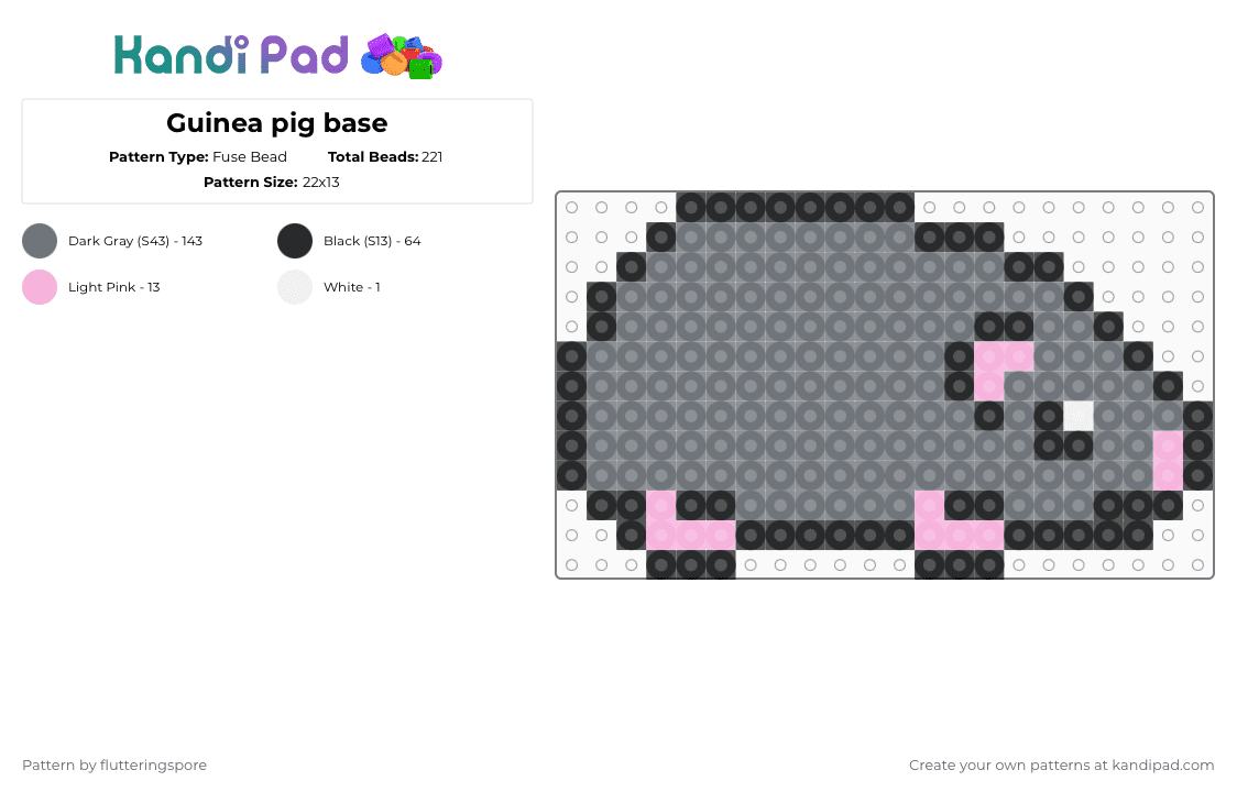 Guinea pig base - Fuse Bead Pattern by flutteringspore on Kandi Pad - gray