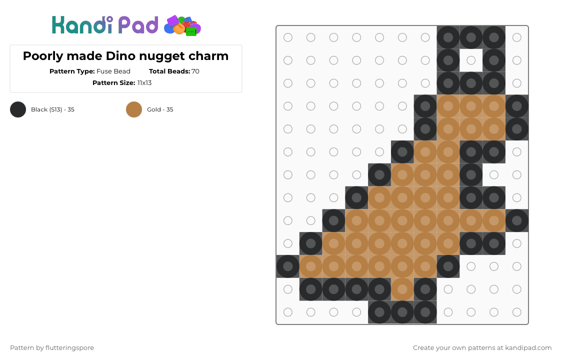 Poorly made Dino nugget charm - Fuse Bead Pattern by flutteringspore on Kandi Pad - black,tan