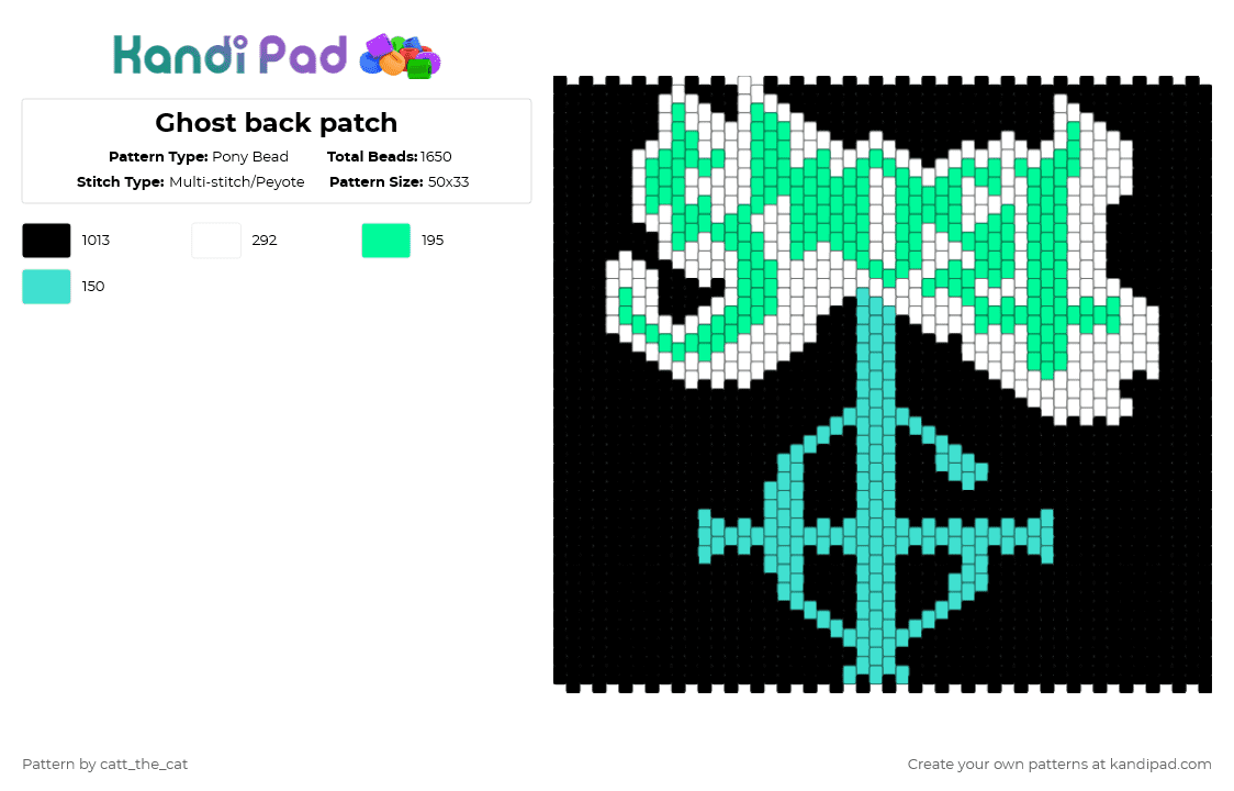 Ghost back patch - Pony Bead Pattern by catt_the_cat on Kandi Pad - black,teal,light blue