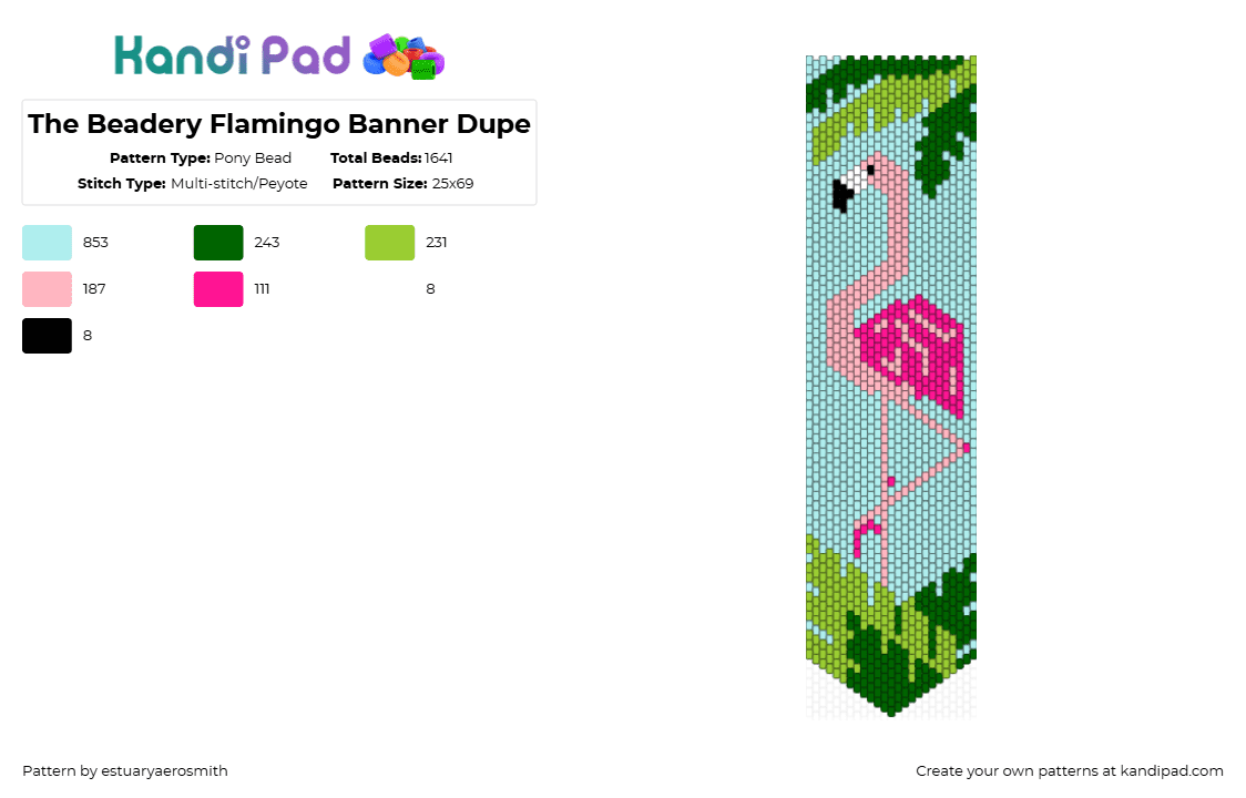 The Beadery Flamingo Banner Dupe - Pony Bead Pattern by estuaryaerosmith on Kandi Pad - flamingo,banner,bird,light blue,tropical