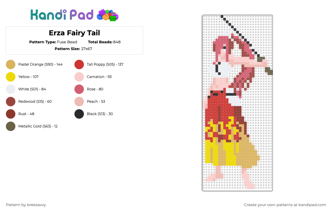 Erza Fairy Tail - Fuse Bead Pattern by breesavvy on Kandi Pad - red,orange,beige,anime,fairytail