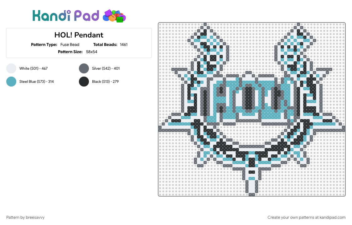 HOL! Pendant - Fuse Bead Pattern by breesavvy on Kandi Pad - dj, gray, headbanger, hol, metal, music, party, rave, teal