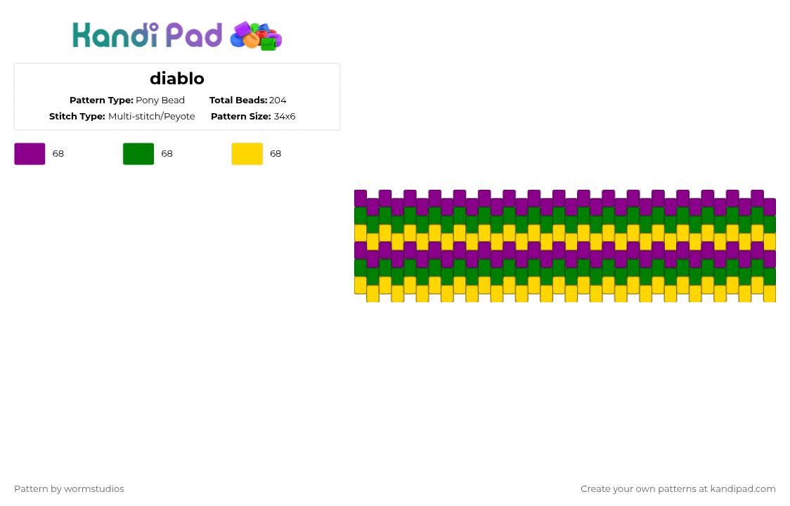 diablo - Pony Bead Pattern by wormstudios on Kandi Pad - pink,green,yellow,meleeniacs,diablo,roblox,pinata,silly