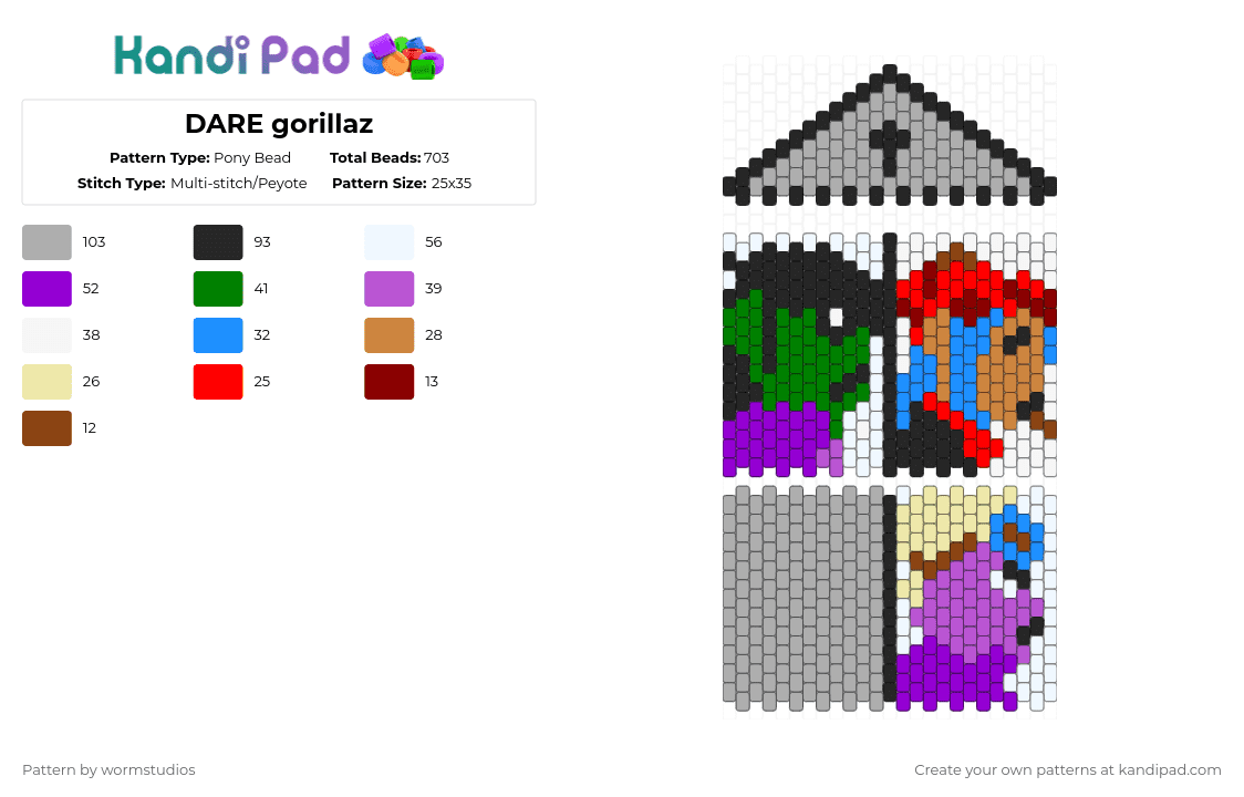 DARE gorillaz - Pony Bead Pattern by wormstudios on Kandi Pad - beige, gorillaz, purple