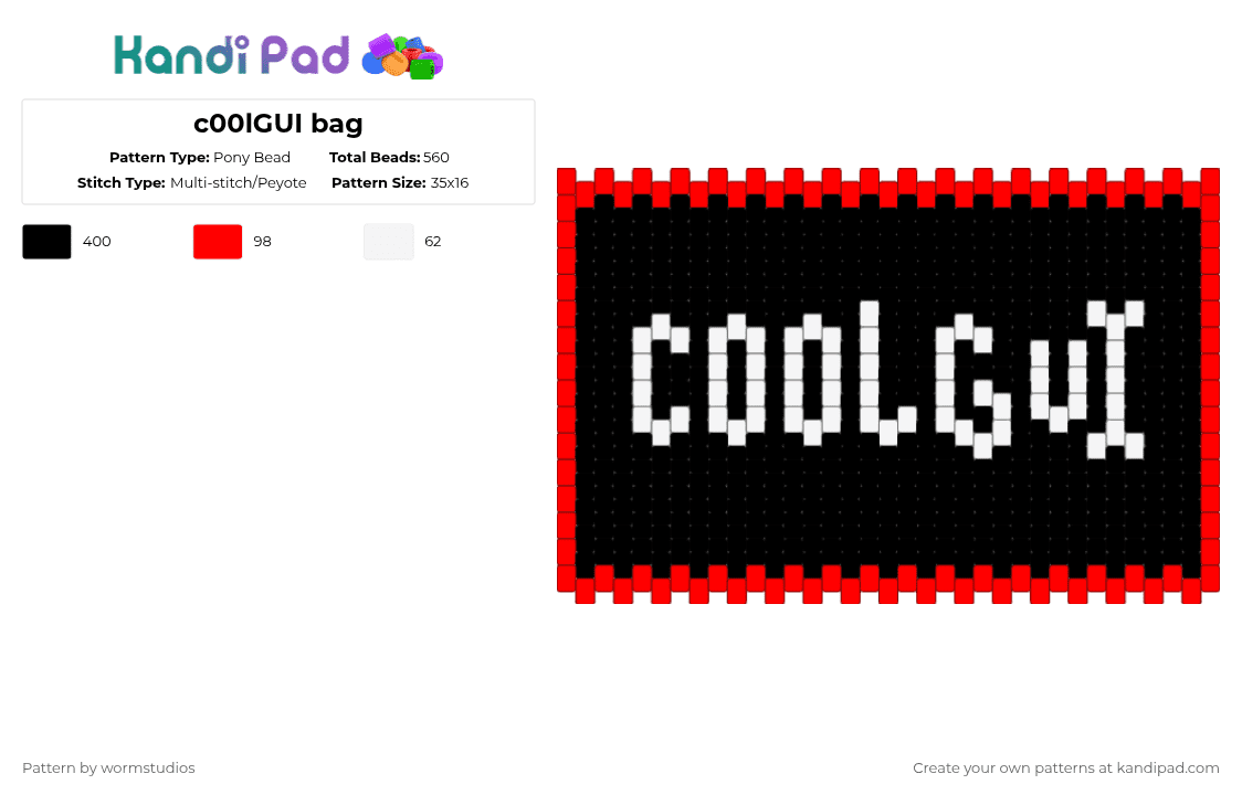 c00lGUI bag - Pony Bead Pattern by wormstudios on Kandi Pad - black,red,white,007n7,coolkidd,coolgui,roblox,forsaken,coding