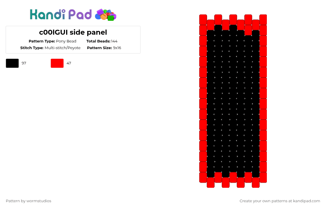 c00lGUI side panel - Pony Bead Pattern by wormstudios on Kandi Pad - black,red,kandi bag,c00lgui,007n7,c00lkidd,forsaken,roblox,robloxain,hacker