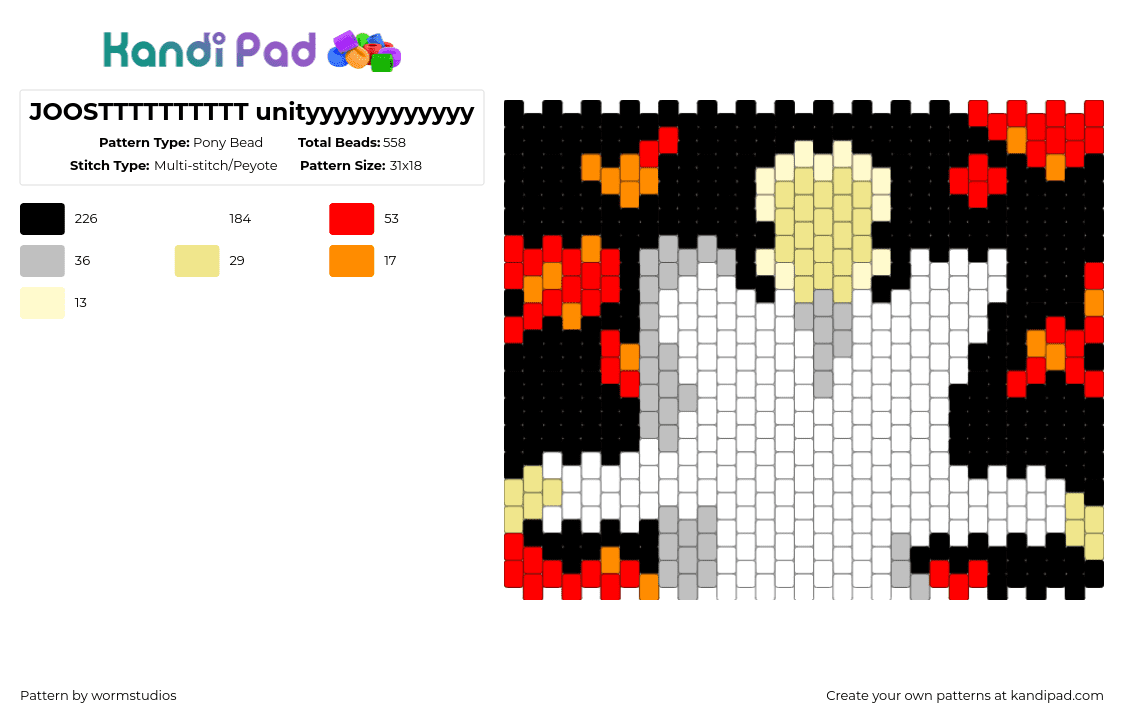 JOOSTTTTTTTTTT unityyyyyyyyyyyy - Pony Bead Pattern by wormstudios on Kandi Pad - white,yellow,beige,red