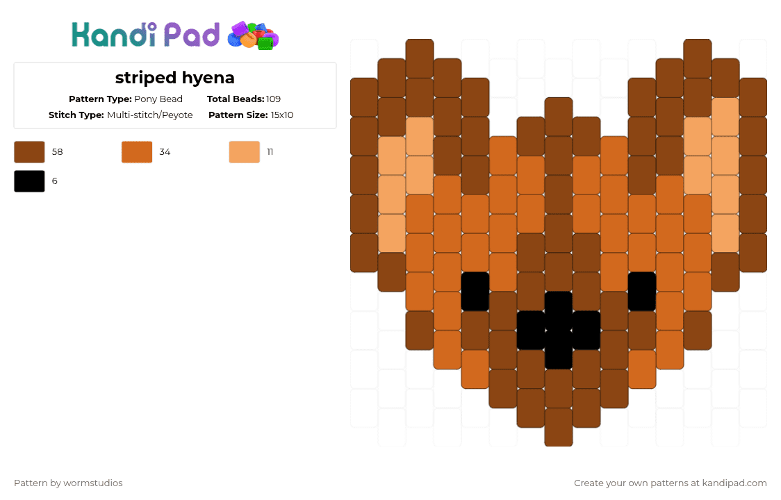 striped hyena - Pony Bead Pattern by wormstudios on Kandi Pad - red,orange,hyena,striped hyena,kandi,i love hyenas