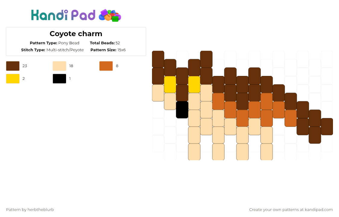 Coyote charm - Pony Bead Pattern by herbtheblurb on Kandi Pad - brown,beige