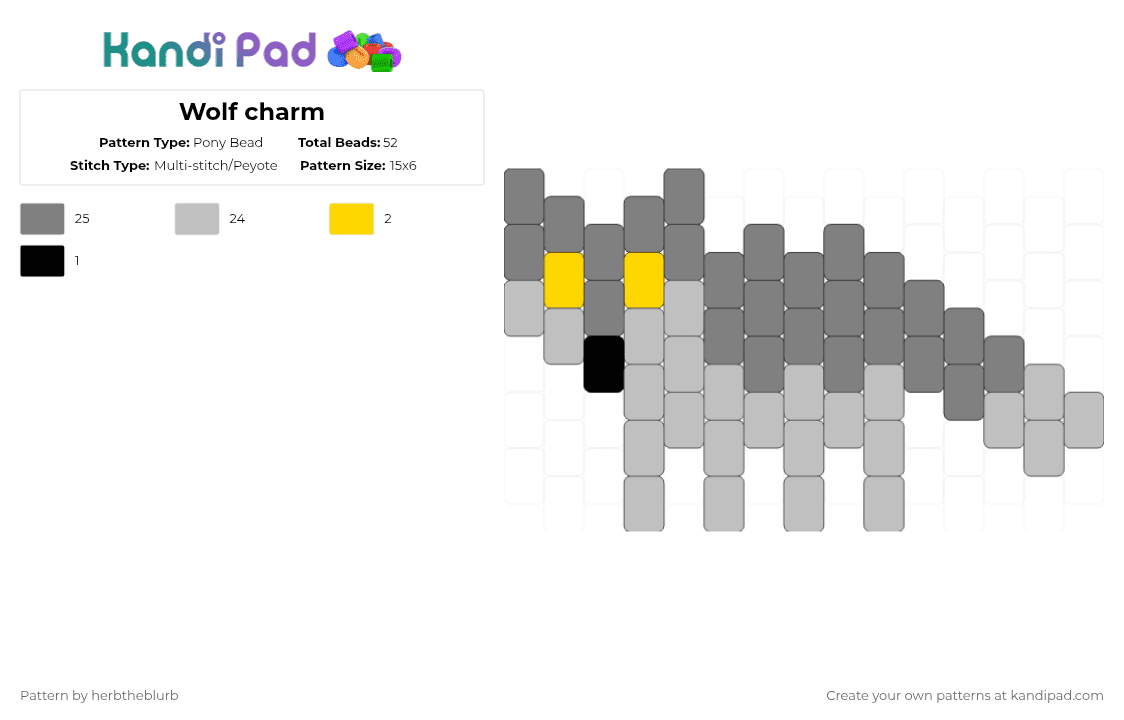 Wolf charm - Pony Bead Pattern by lifeisagraveandidigit on Kandi Pad - gray,beige