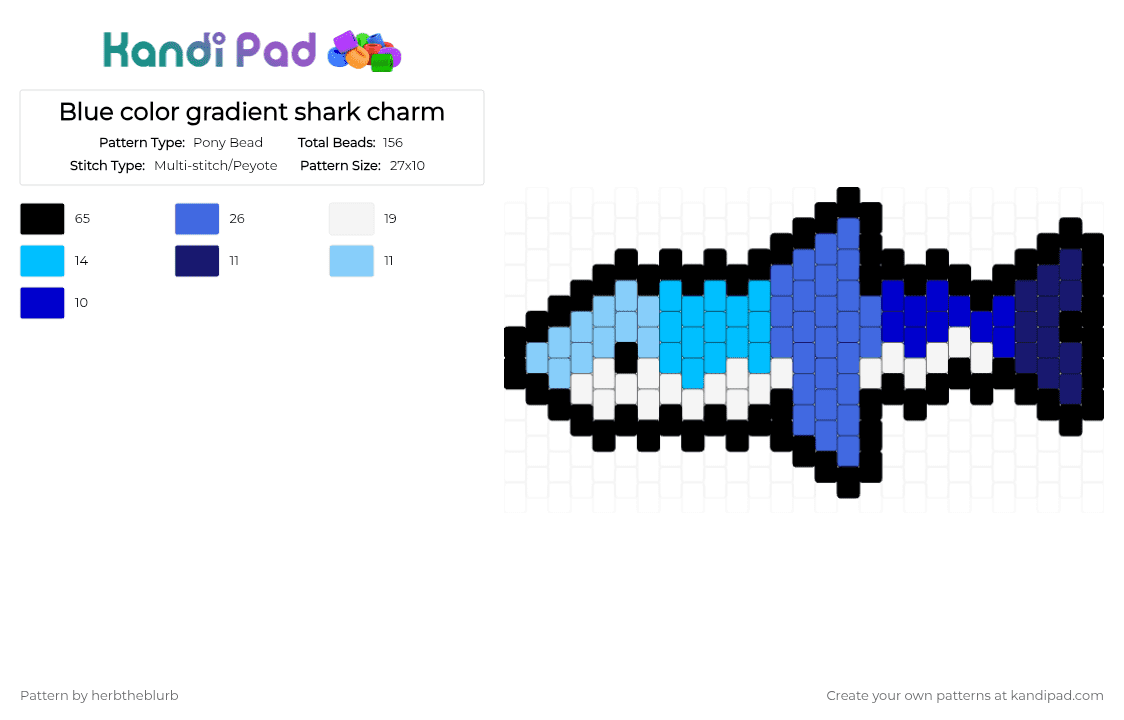 Blue color gradient shark charm - Pony Bead Pattern by lifeisagraveandidigit on Kandi Pad - blue,light blue