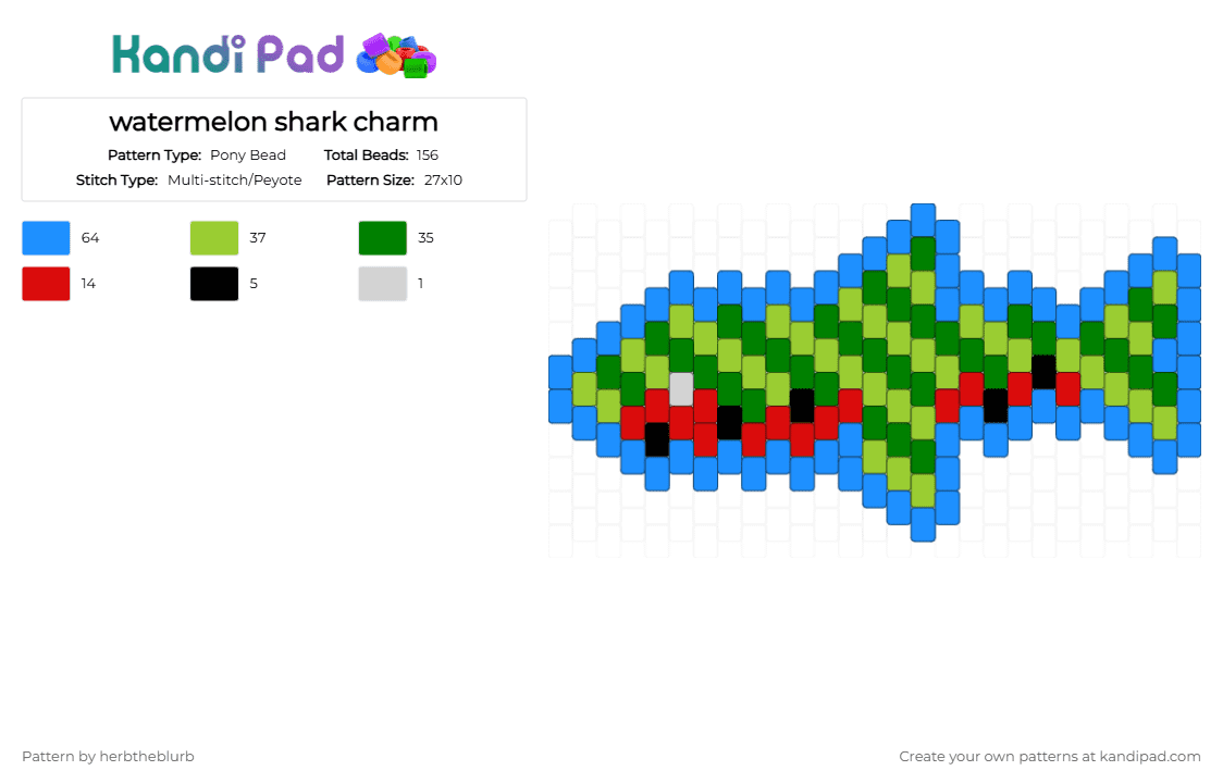 watermelon shark charm - Pony Bead Pattern by lifeisagraveandidigit on Kandi Pad - light blue,green