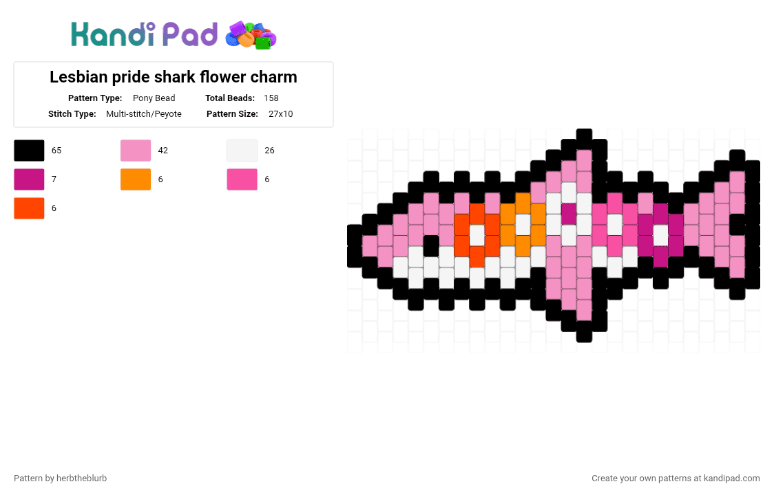 Lesbian pride shark flower charm - Pony Bead Pattern by lifeisagraveandidigit on Kandi Pad - pink