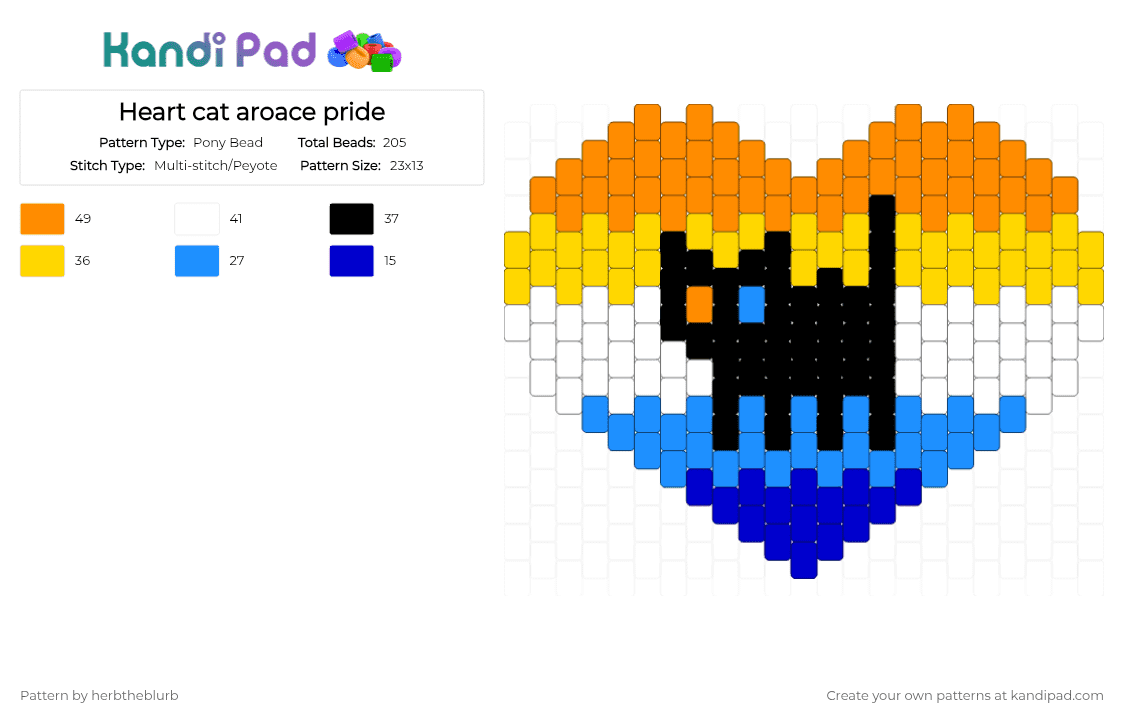 Heart cat aroace pride - Pony Bead Pattern by lifeisagraveandidigit on Kandi Pad - orange,yellow